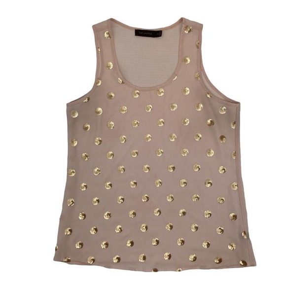 The Limited XS Embellished Sheer Nude Tank Top with Gold Sequins Polka Dots - Picture 1 of 6